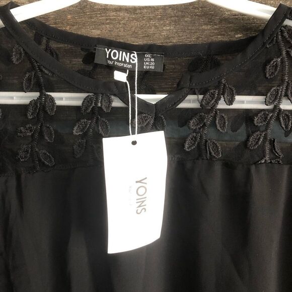 Yoins NWT plus size 16 sheer shoulder top - Picture 4 of 5